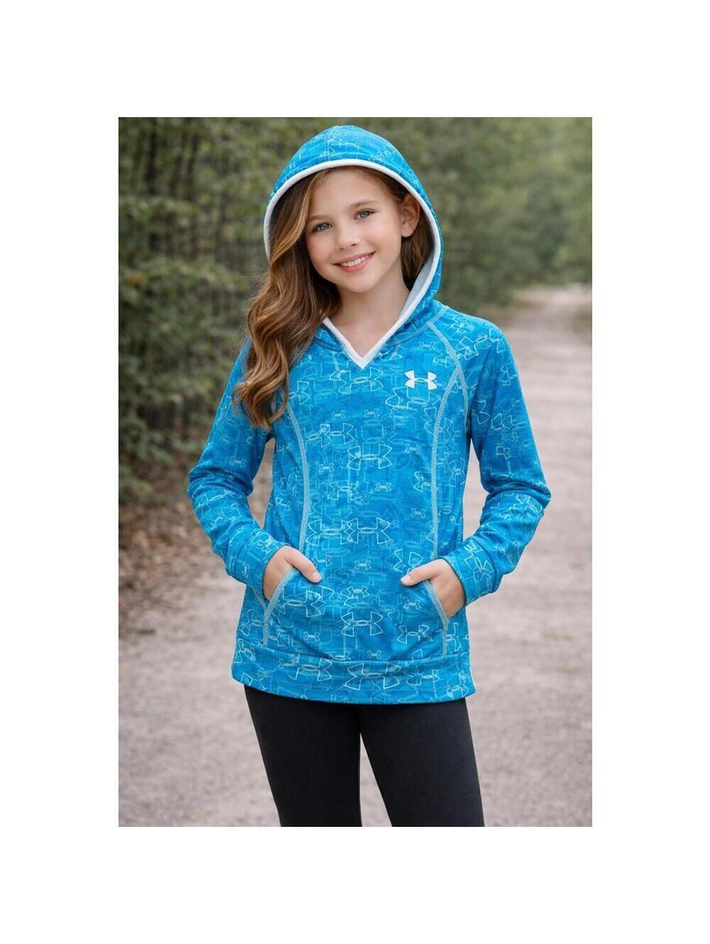 Under Armour Girls Hoodie Blue Logo Print S